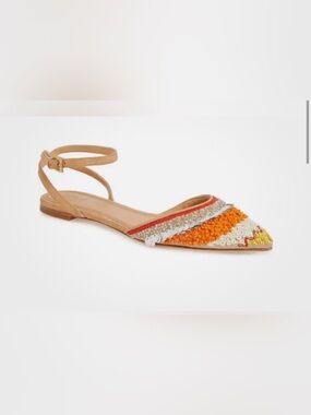 Tory Burch Isle Embellished Beaded Ankle Strap Flats Sandals 7.5 New